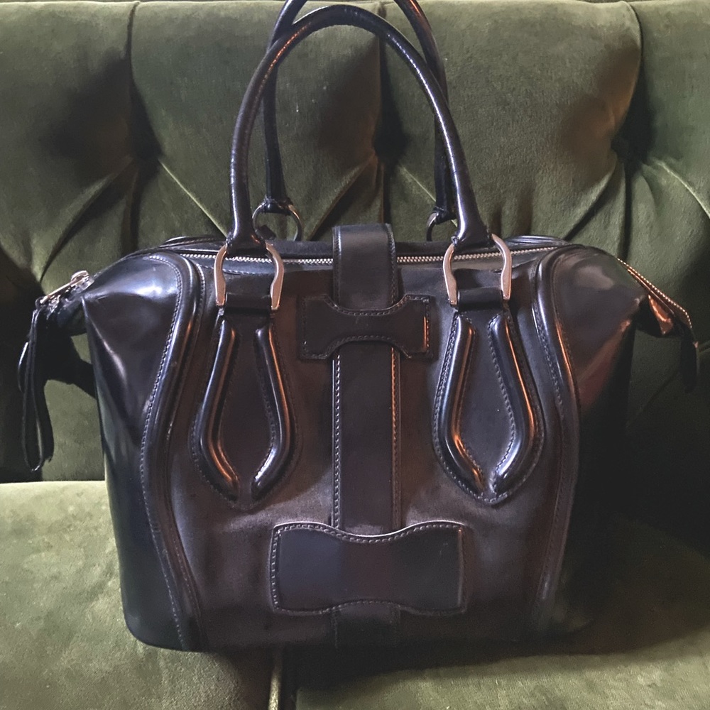 Balenziaga Black Leather Doctor Bag Top Handle